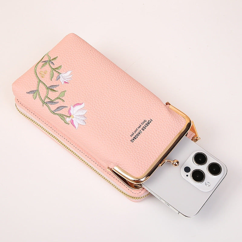 Flower Embroidery Phone Bag With Lock Buckle Outdoor Long Wallet Fashion Shoulder And Crossbody Bags - view 5
