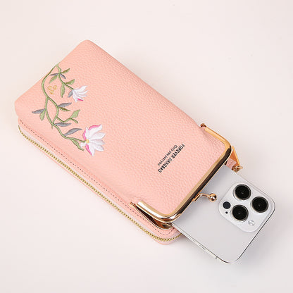 Flower Embroidery Phone Bag With Lock Buckle Outdoor Long Wallet Fashion Shoulder And Crossbody Bags - view 5