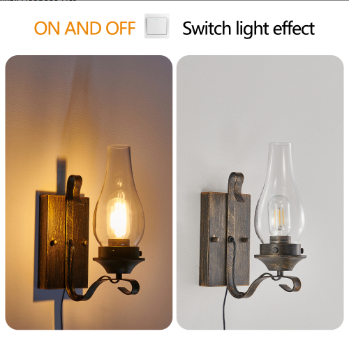 Only Supports Plug-in Rustic Farmhouse Wall Sconces Set Of 2, Vintage Industrial Plug-in Wall Lights With Clear Glass - view 6