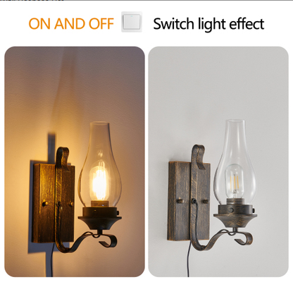 Only Supports Plug-in Rustic Farmhouse Wall Sconces Set Of 2, Vintage Industrial Plug-in Wall Lights With Clear Glass - view 6