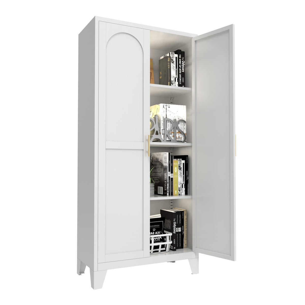 61'' 2 Shapely Doors Cabinet, Metal Storage Cabinet With Doors And Adjustable Shelves, For Bedroom, Living Room White - view 2