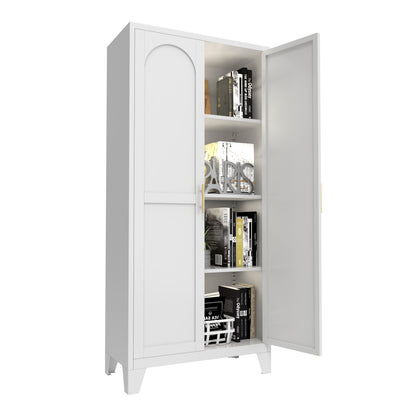 61'' 2 Shapely Doors Cabinet, Metal Storage Cabinet With Doors And Adjustable Shelves, For Bedroom, Living Room White - view 2