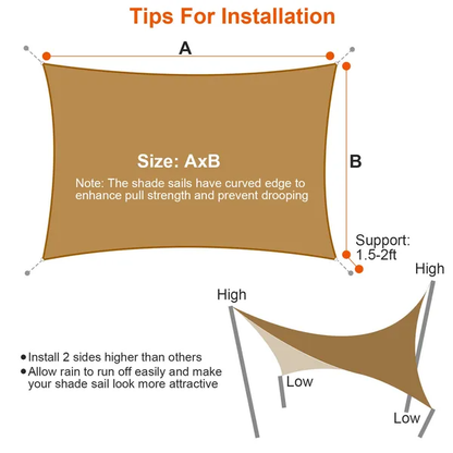 Rectangle Shade Sails Top Canopy 98 UV Block Awning Shelter 185GSM HDPE Patio Cover With Snap Hooks Ropes For Outdoor - view 5