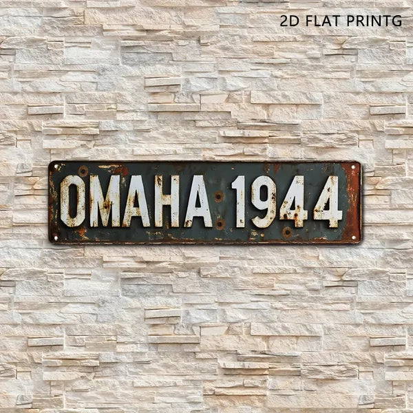 Vintage Military Aluminum Sign Omaha Beach WW2 Landmark Rustic Wall Decor For Garage Bar Man Cave