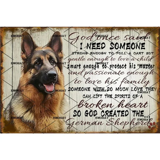 Vintage Metal Tin Sign German Shepherd Pattern Wall Decor For Home Living Room Man Cave