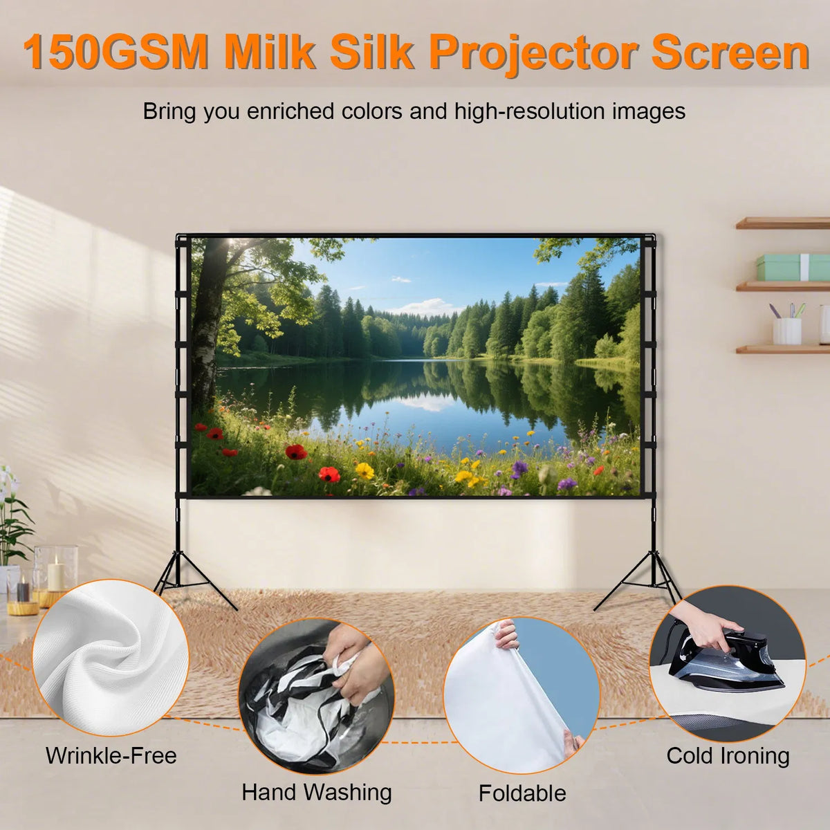 100inch 120inch Options Projector Screen With Stand 4K HD Rear Front Wrinkle-Free Portable And Foldable Movie Screen - view 5