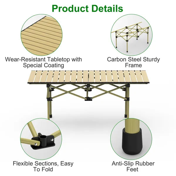 Folding Camping Table Portable Lightweight Carbon Steel Roll-up Picnic BBQ Desk With Carry Bag Heavy Duty For Outdoor - view 4
