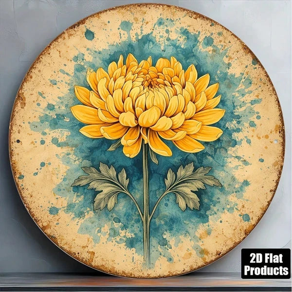 1pc 8x8in Vintage Chrysanthemum Round Sign, 8x8in Vintage Chrysanthemum Round Sign, Chrysanthemum Round Sign - view 4