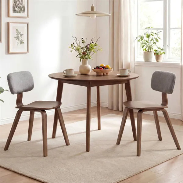 Set Of 2 Dining Chair Set (Grey&Walnut), Teddy Velvet Upholstery & Plush Padded Design - view 4