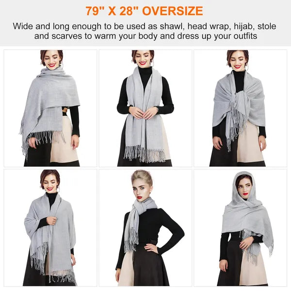 Mens Womens Oversize Cashmere Wool Shawl Wraps Blanket Winter Solid Scarf Soft Pashmina 79" X 28" - view 2