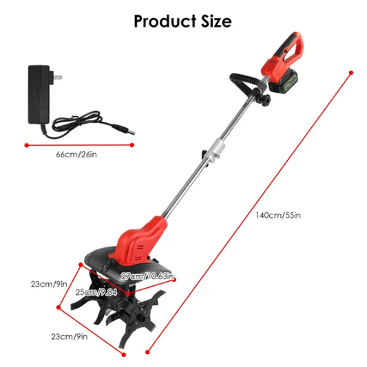 21V Electric Cordless Tiller Cultivator Powered Garden Tiller With 4 Blades 16 Steel Tines 550W 300RPM 4000mAh Battery