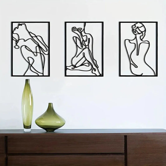 3 Piece Abstract Line Art Wall Sculpture Set Modern Minimalist Decor for Living Room Bedroom Office - view 2