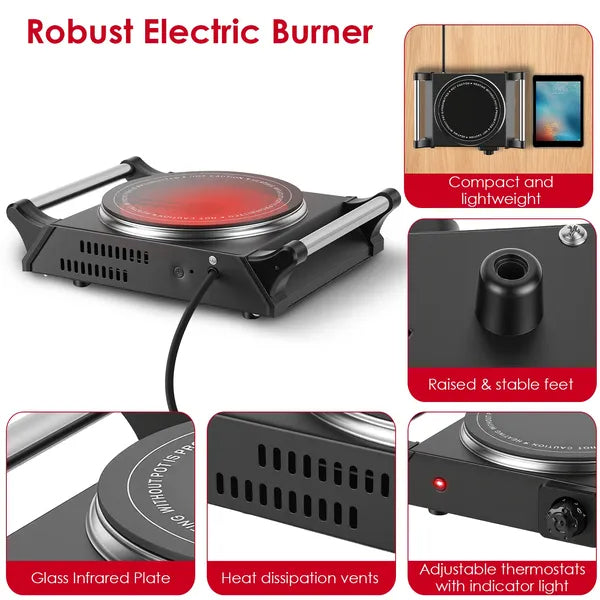 Electric Single Burner Portable Heating Hot Plate Stove Countertop RV Hotplate With 5 Temperature Stepless Adjustments - view 3