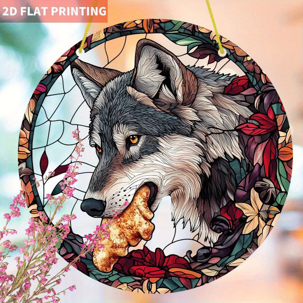Autumn Floral Bohemian Wolf Acrylic Hanging Wall Art Home Decor Thanksgiving Gift - view 2