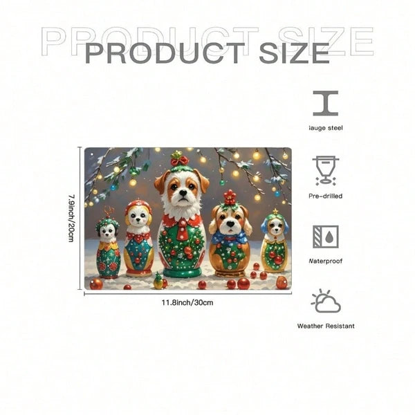 Christmas Eve Puppy Russian Nesting Dolls Tin Sign, 8x12 Inch Vintage Metal Wall Art - view 2