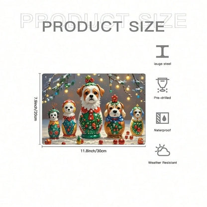 Christmas Eve Puppy Russian Nesting Dolls Tin Sign, 8x12 Inch Vintage Metal Wall Art - view 2