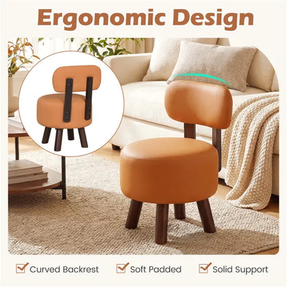 2-Piece Orange Small Footstools, Faux Leather Upholstery & Solid Rubber Wood Legs, 330LBS Load Capacity - view 2