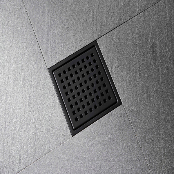 6 Inch Square Shower Drain With Removable Square Patterned Grate, 304 Stainless Steel With Flange And Hair Strainer - view 3