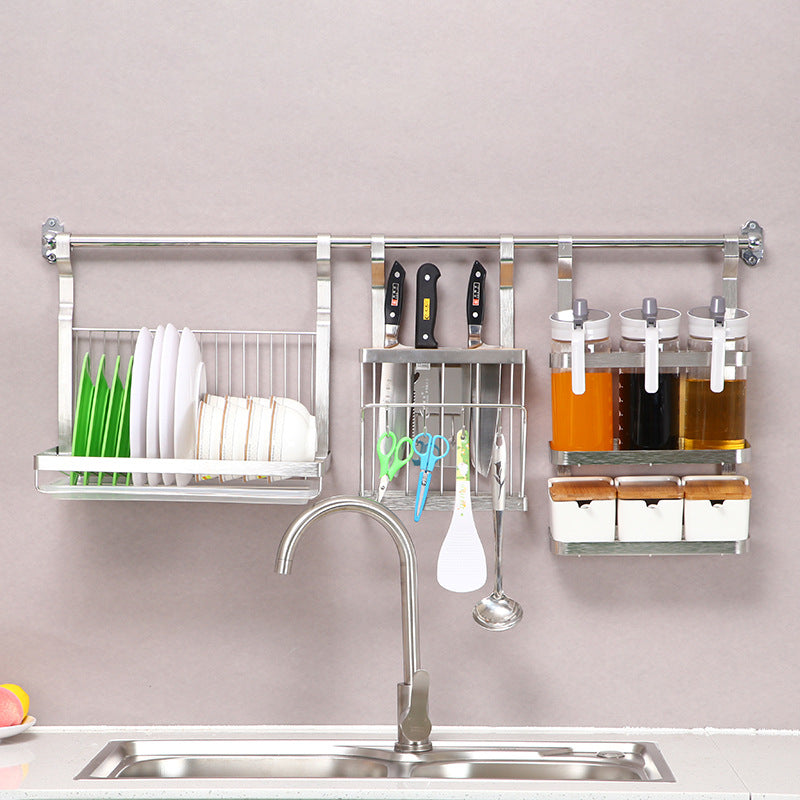 Stainless Steel Kitchen Organizer Multifunction Dish Drying Rack Wall Hanging Storage Holder Tableware Shelf Drainer