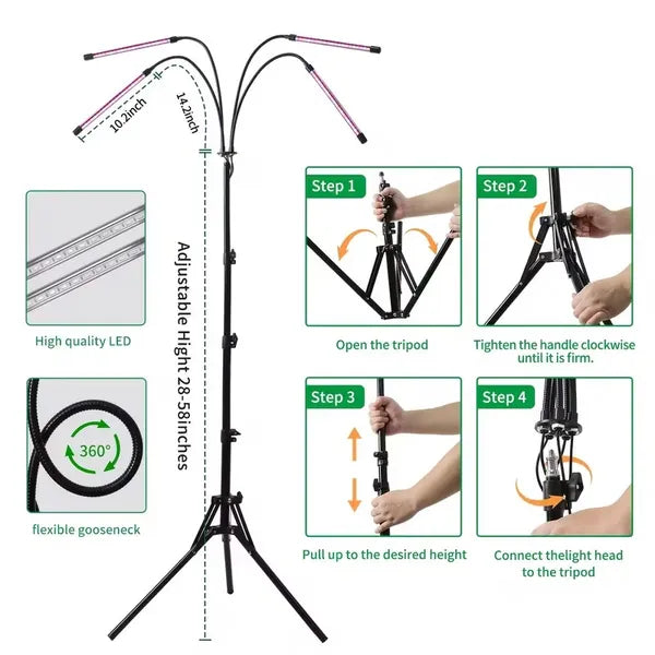 Full Spectrum Indoor Plant Grow Light With Adjustable Stand – 80 LEDs Floor Plant Lamp, 5 Dimming Levels (20%-100%) - view 3