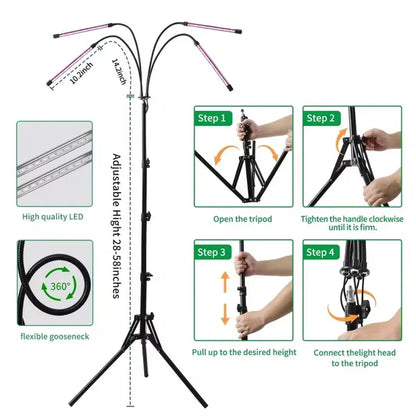 Full Spectrum Indoor Plant Grow Light With Adjustable Stand – 80 LEDs Floor Plant Lamp, 5 Dimming Levels (20%-100%) - view 3