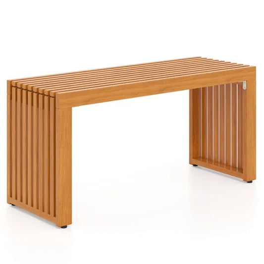 Solid Acacia Wood Patio Bench, 800 LBS Weight Capacity 2-Person Backless Outdoor Bench