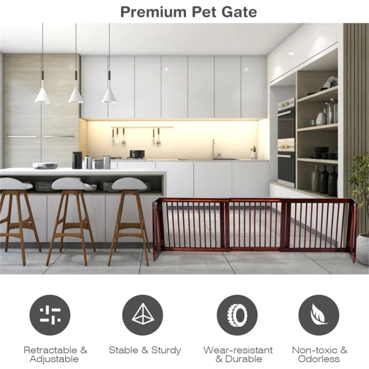 Wooden Pet Gate 3 Panels,Freestanding Length Adjustable - view 2
