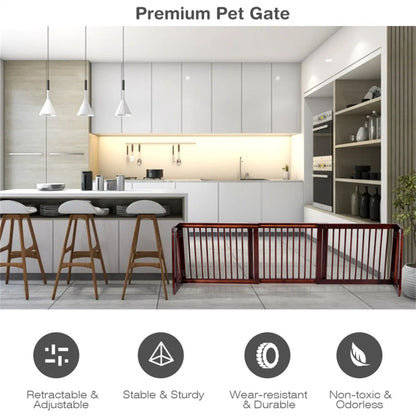 Wooden Pet Gate 3 Panels,Freestanding Length Adjustable - view 2