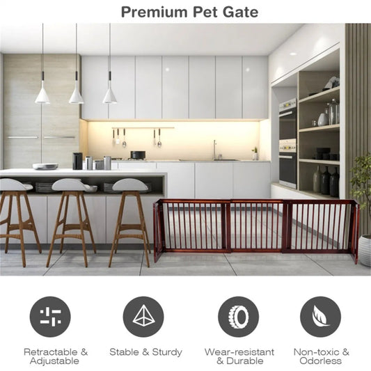 Wooden Pet Gate 3 Panels,Freestanding Length Adjustable - view 2