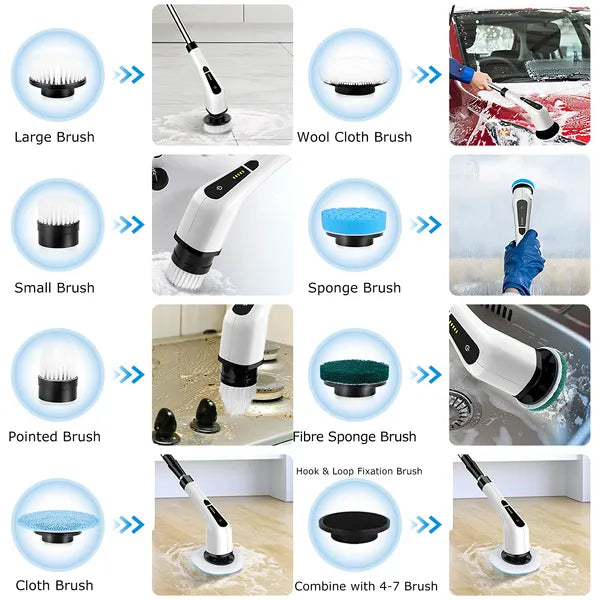 Electric Spin Scrubber Cordless Cleaning Brush Extendable With 8 Replaceable Heads 2 Speed Adjustable Extension Arm - view 2