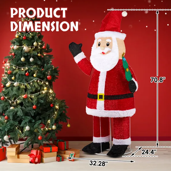 6FT Lighted Santa Christmas Yard Decorations, Pre-lit Pull Up Santa Waving Hand With 180 LED Warm White Lights - view 7