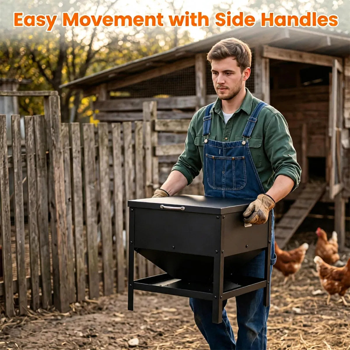 Heavy Duty Stainless Steel Chicken Feed Hopper with Lift Top Cover, Raised Legs Spill-Proof Poultry Feeding Box - view 9