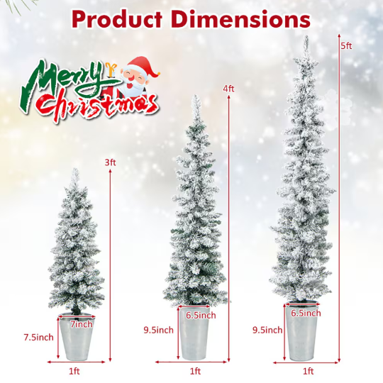 3 Pcs Set Potted Artificial Christmas Tree Snow Flocked Slim Pencil Christmas Tree - view 10