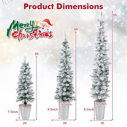 3 Pcs Set Potted Artificial Christmas Tree Snow Flocked Slim Pencil Christmas Tree - view 10