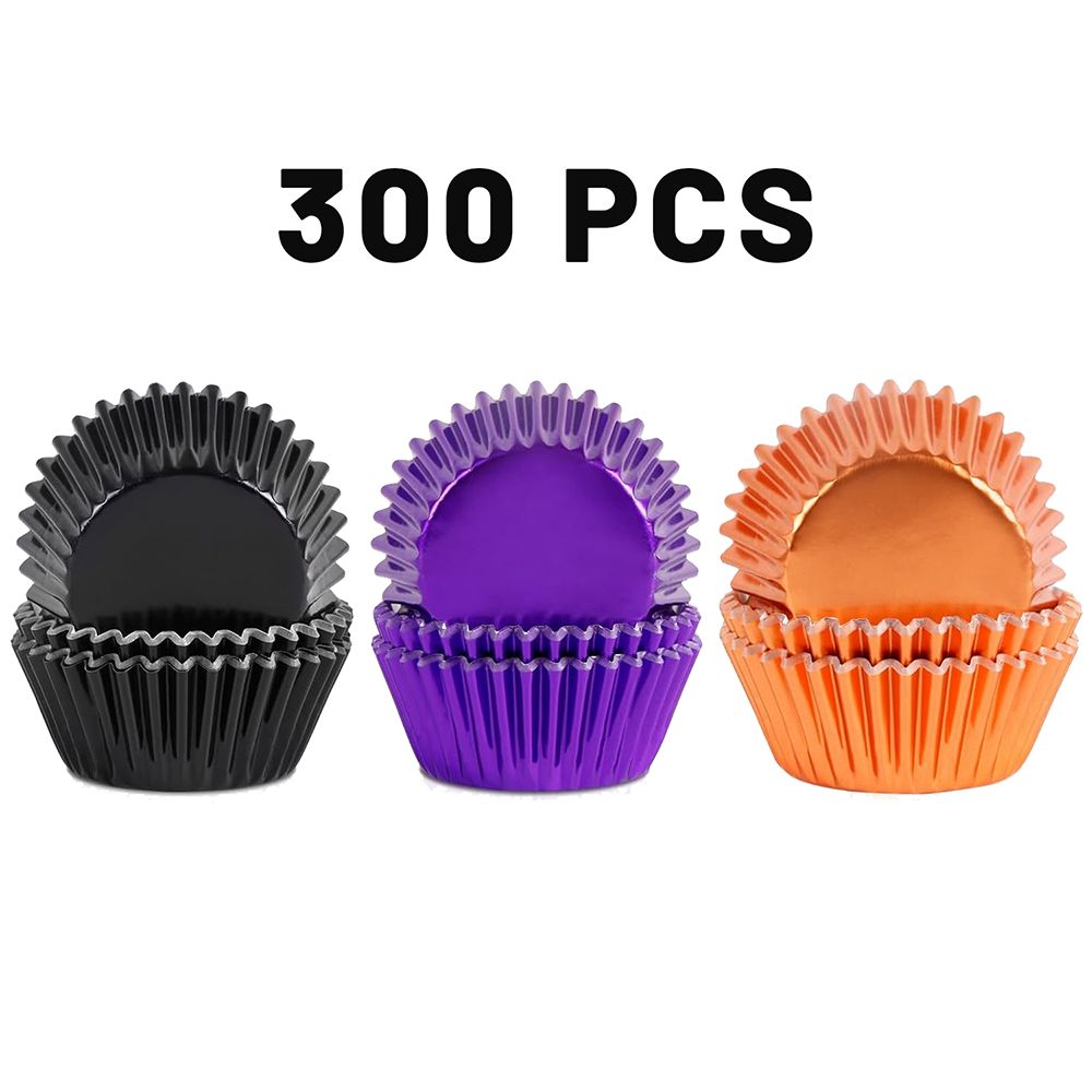300 Pcs Halloween Foil Cupcake Liners Black Purple Orange Foil Metallic Cupcake Wrappers Halloween Party Standard - view 9
