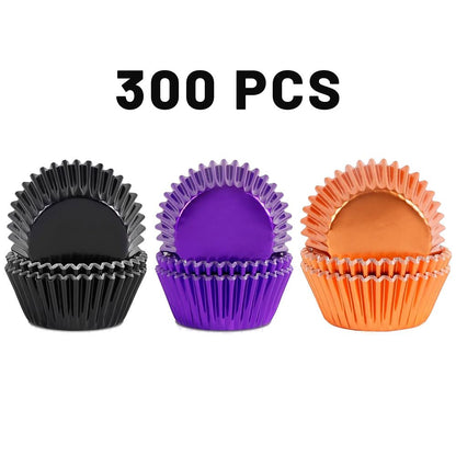 300 Pcs Halloween Foil Cupcake Liners Black Purple Orange Foil Metallic Cupcake Wrappers Halloween Party Standard - view 9