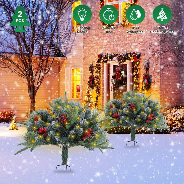 2Pcs Christmas Tree Urn Filler With Light Artificial Lighted Xmas Trees Light With Cones Berries Holiday Planter Filler - view 7
