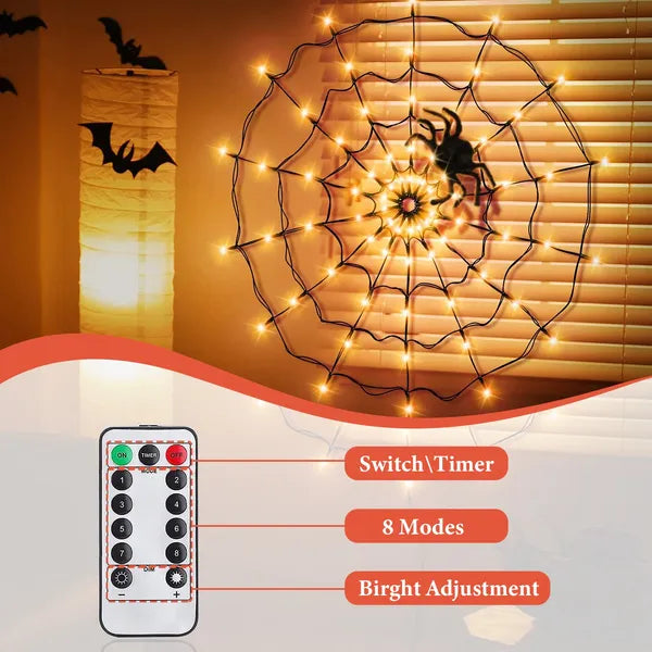 1Pc 3.28FT Spider Web Light With Hairy Spider 70LED Battery Powered Remote Control 8 Lighting Modes Glowing Outdoor - view 4