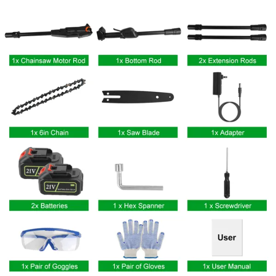6in Cordless Pole Saw 7.4FT Maximum Extendable Length 35FT S Speed Electric Pole Chainsaw 2Pcs 3.0Ah Batteries - view 6
