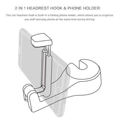 Car Headrest Hook with Phone Holder Seat Back Hanger for Bag Handbag Purse Grocery Cloth - view 3