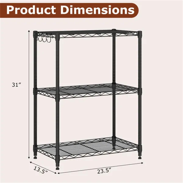 3-Tier Industrial Bookshelf With Anti-Falling Guardrails, 33 LBS Per Shelf Storage Organizer - Black - view 3