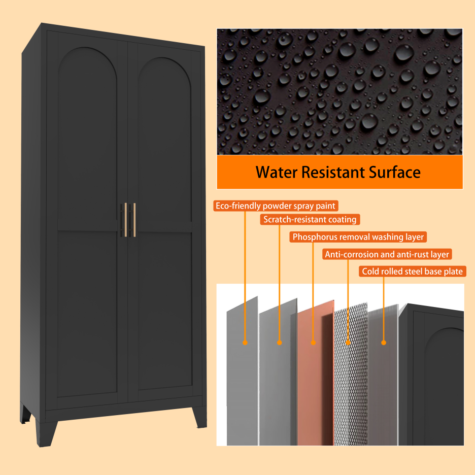 71'' 2 Shapely Doors Cabinet, Metal Storage Cabinet With Doors And Adjustable Shelves, For Bedroom, Living Room - view 6