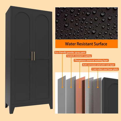 71'' 2 Shapely Doors Cabinet, Metal Storage Cabinet With Doors And Adjustable Shelves, For Bedroom, Living Room - view 6