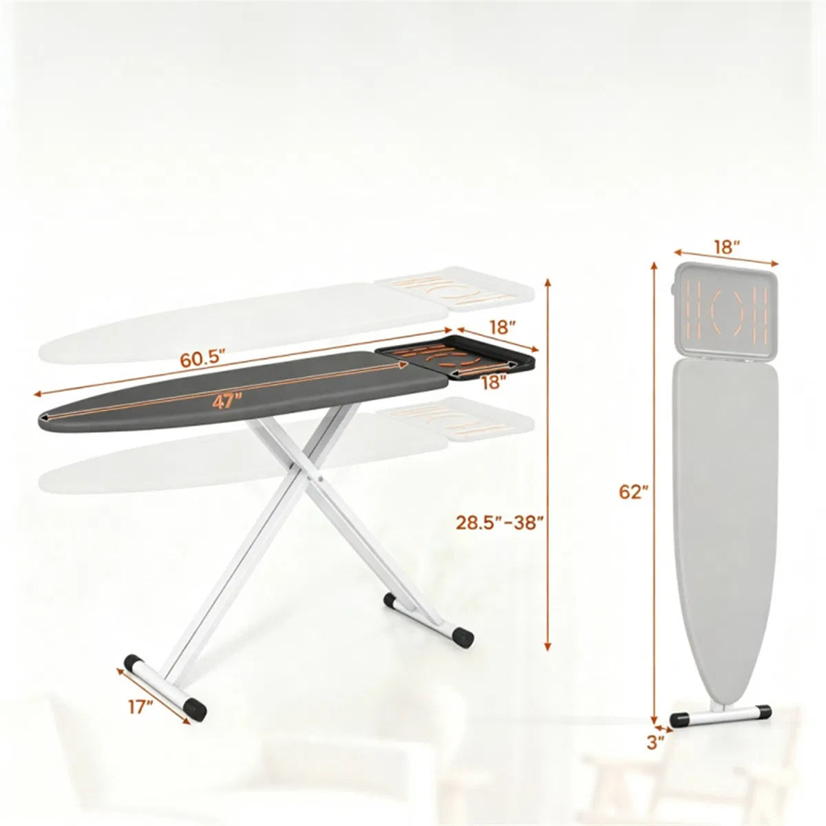 Adjustable Height Ironing Board, 7-Level Foldable Ironing Table with Perforated Metal Base - view 10