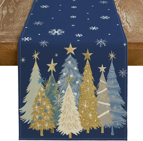 Christmas Table Runner 13x72 Inch, Xmas Trees Snowflakes Holiday Decorative Farmhouse Table Decoration For Kitchen - view 6