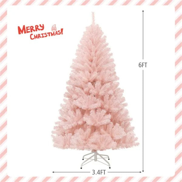 6ft Artificial Christmas Tree Hinged Full Fir Tree With Metal Stand