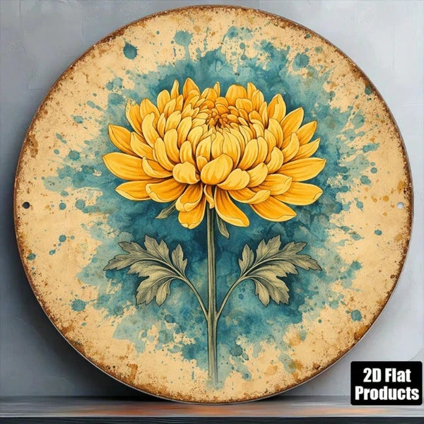 1pc 8x8in Vintage Chrysanthemum Round Sign, 8x8in Vintage Chrysanthemum Round Sign, Chrysanthemum Round Sign - view 3
