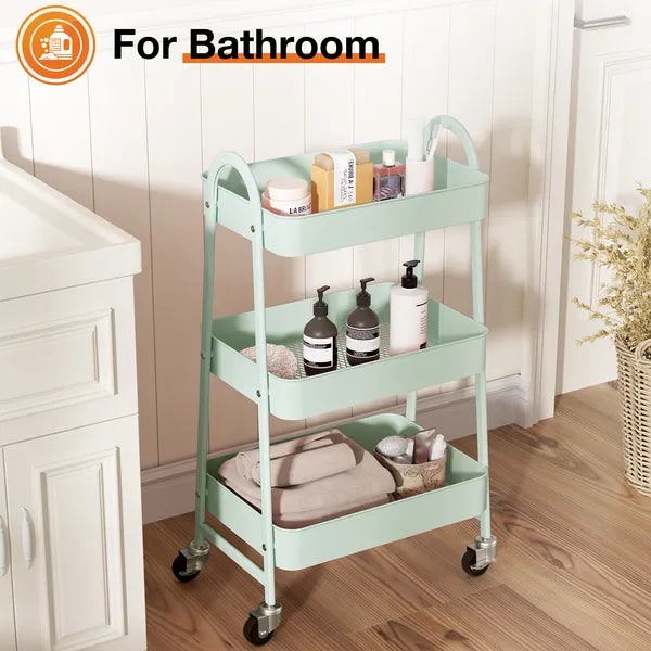 3-4-layer Practical Mobile Trolley, Metal Movable Storage Rack, With Lockable Casters - view 7