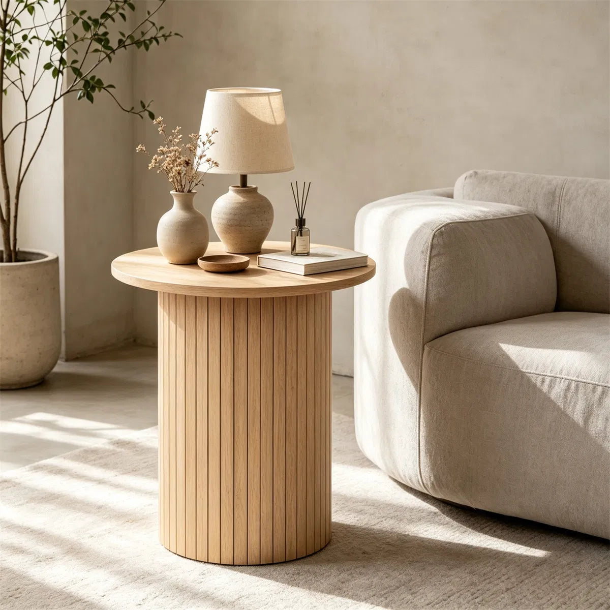 Minimalist Round Pedestal Side Table, Space-Saving Stable Nightstand with Rounded Edges & Anti-Slip Pads - view 7