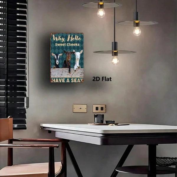 1PC Vintage Three Goats Funny Sitting Pattern 2D Flat Metal Sign 8X12 Inch Rustic Decorative Wall Art Plaque - view 5